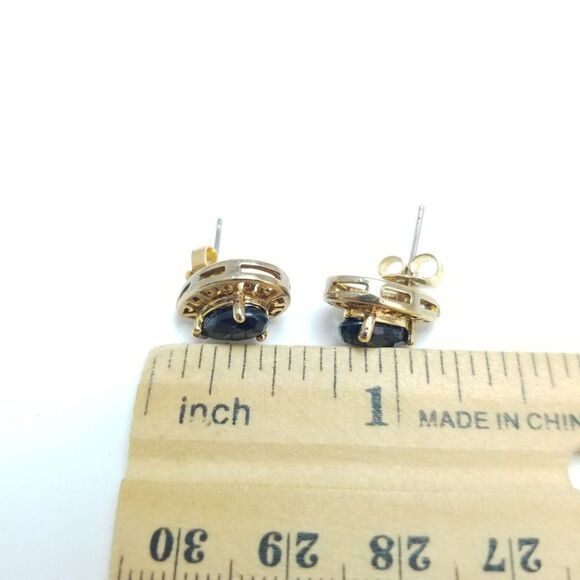 Vintage Drop Shaped Stud Earrings with Greek Key Border, Gold Tone Posts - Picture 3 of 4